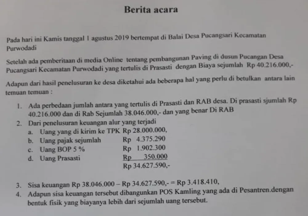 Sekdes Pucangsari Ngaku Salah Tulis Prasasti