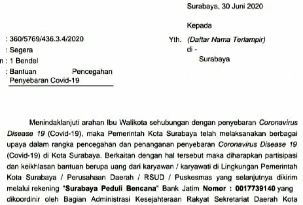 Pemkot Surabaya Minta Sumbangan Uang ke ASN