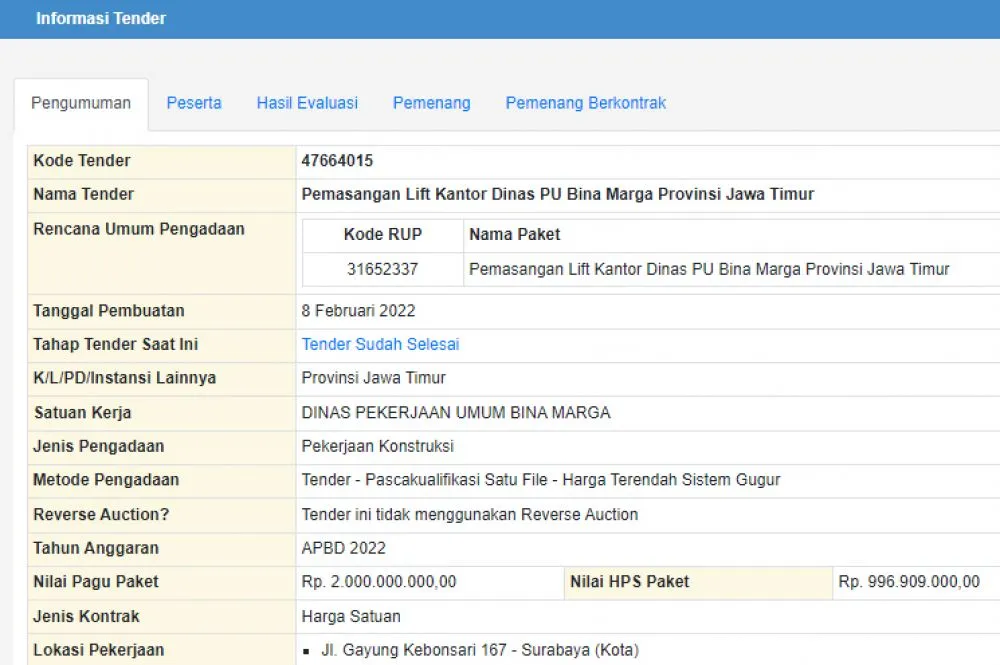 Proyek Lift Dinas PU Bina Marga Jatim Bermasalah