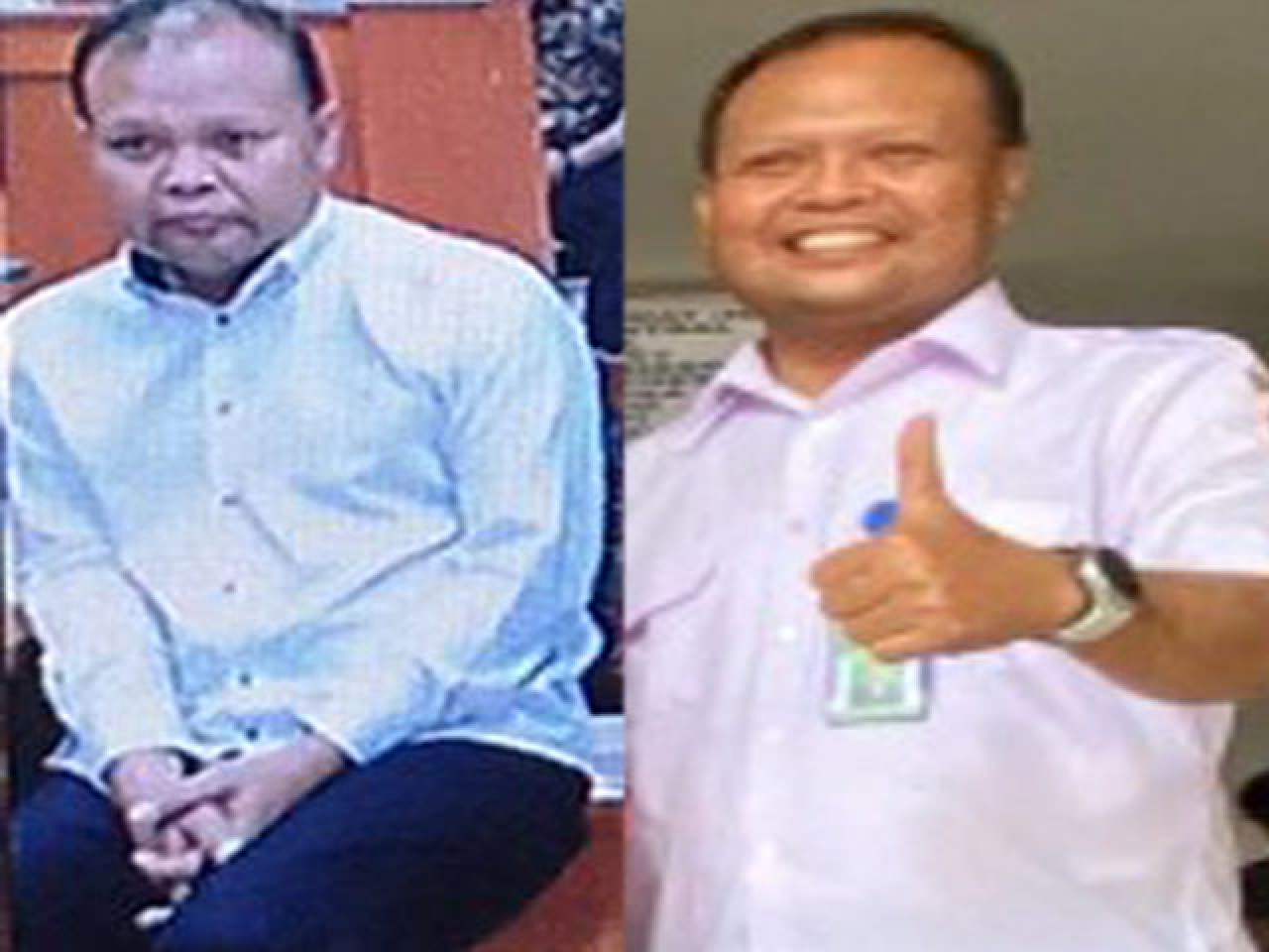 (kiri) saat jadi pesakitan (kanan) saat menerima bantuan kursi roda.