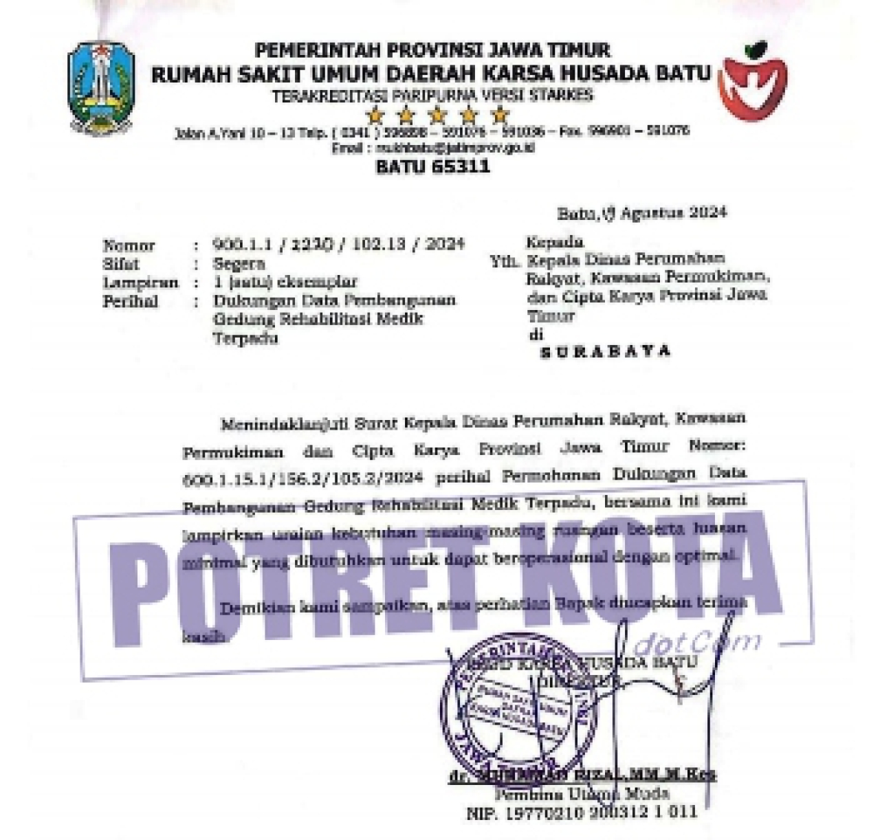 Surat RSUD Karsa Husada Batu, bocor.