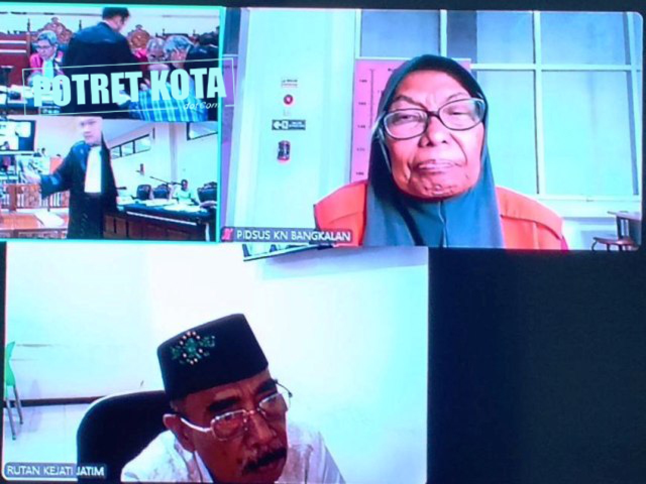 Suharsono dan Ngatmisih saat sidang video conference.