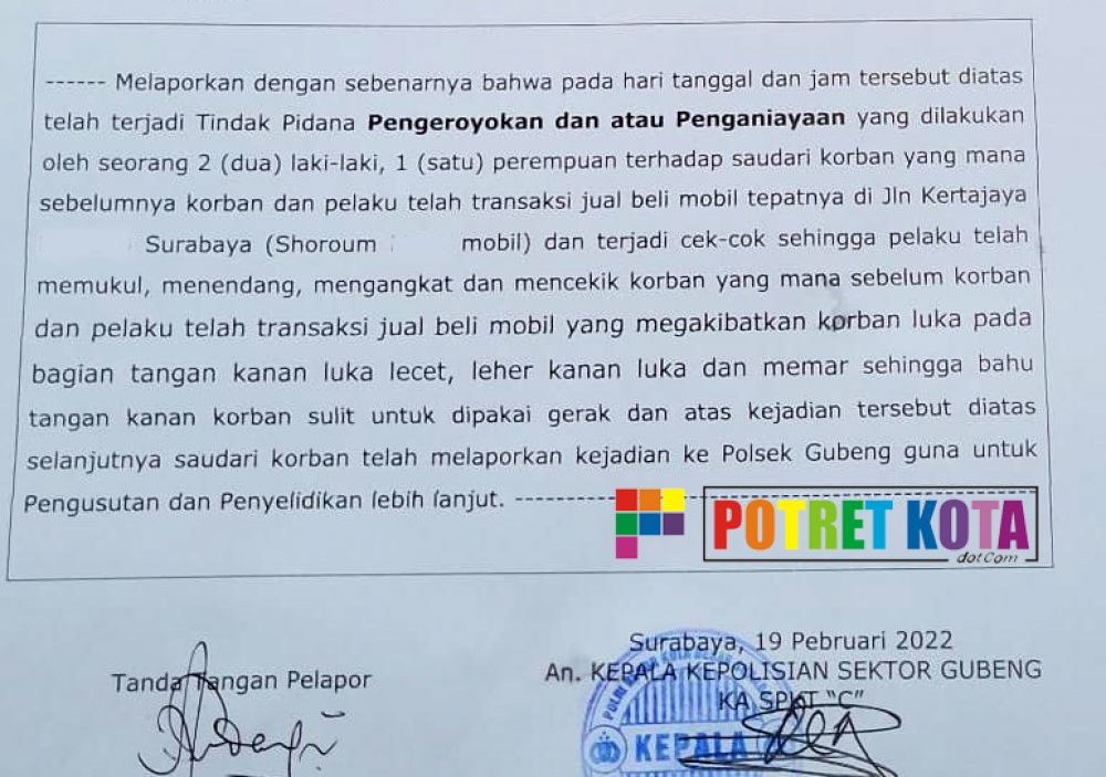 Bukti Laporan Shirley di Kepolisian