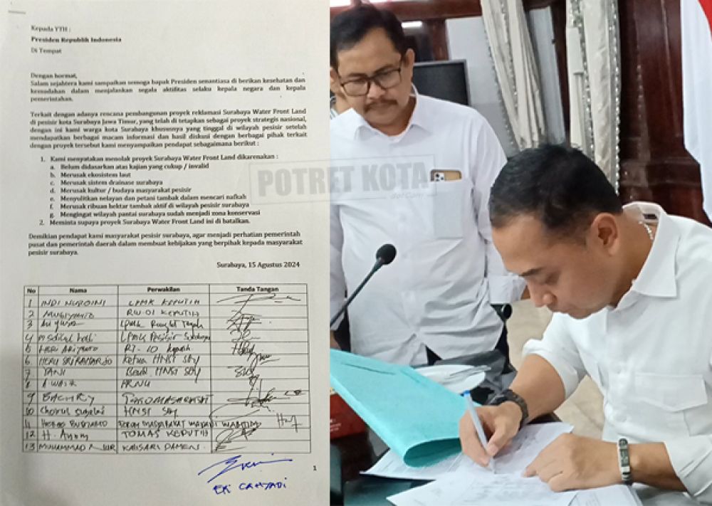 Wali Kota Surabaya Eri Cahyadi Ikut Tanda Tangan Tolak Reklamasi Surabaya Waterfront Land.