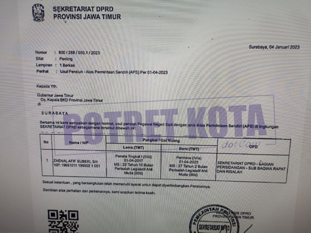 Zaenal Afif Subeki Ajukan Pensiun Awal April 2023